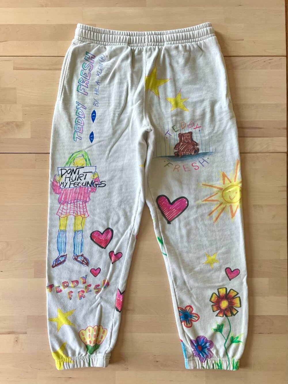 Teddy Fresh Unisex Hila Klein Doodle Drawing Sweatpants Joggers size XS Smile